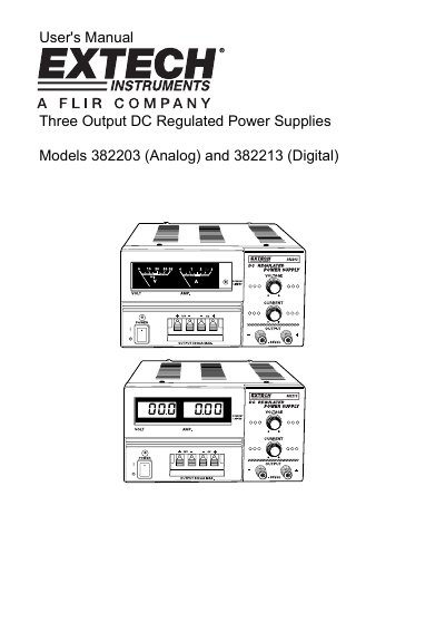 Extech Models 382203/382213 Three Output DC Regulated Power Supply User's Manual - cover page