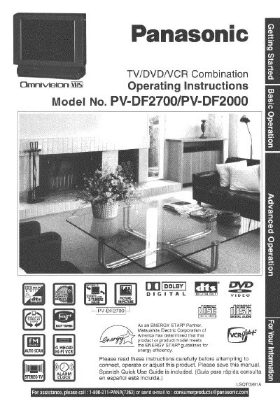 Panasonic PV-DF2700/PV-DF2000 TV/DVD/VCR Combination Operating Instructions - cover page