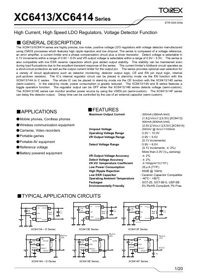 Torex XC6413/XC6414 Series LDO Regulator Datasheet - cover page
