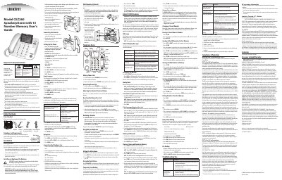 Uniden Model CEZ260 Speakerphone with 13 Number Memory User Guide - cover page