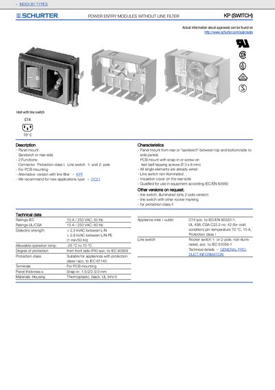 SCHURTER KP (SWITCH) Power Entry Module Datasheet - cover page