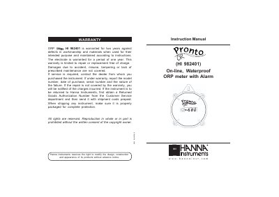 Hanna Instruments HI 982401 On-line Waterproof ORP Meter Instruction Manual - cover page