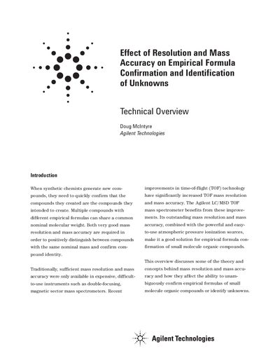 Agilent LC/MSD TOF Effect of Resolution and Mass Accuracy Technical Overview - cover page