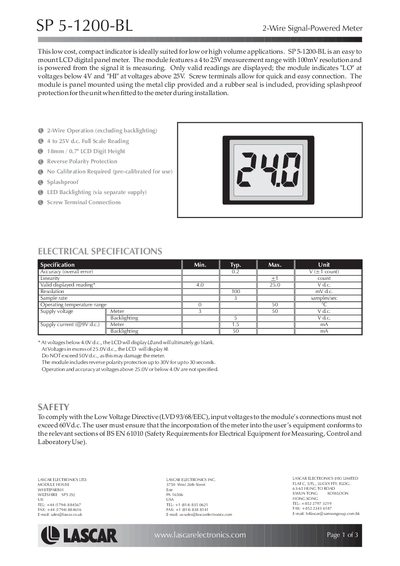 Lascar SP5-1200-BL 2-Wire Signal-Powered Meter User Manual - cover page