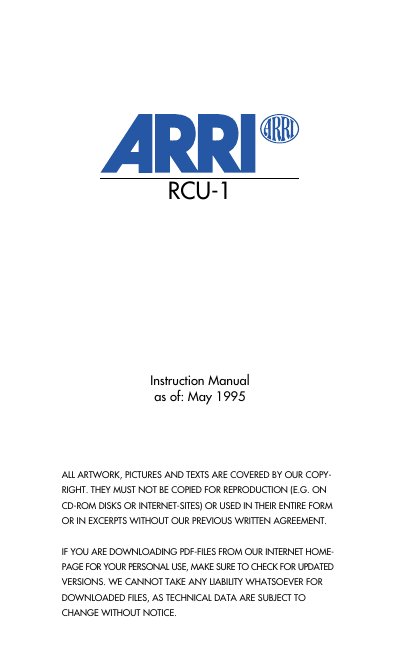 ARRI RCU-1 Remote Control Unit Instruction Manual - cover page