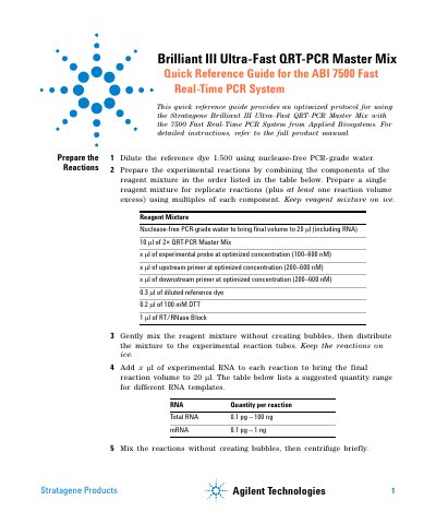 Agilent Technologies Brilliant III Ultra-Fast QRT-PCR Master Mix - cover page