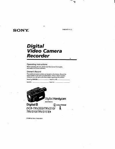 Sony DCR-TRV203/210/310/315 Camcorder User Manual - cover page