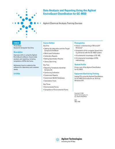 Agilent Data Analysis Reporting Using the Agilent EnviroQuant ChemStation for GC-MSD (H4053A) - cover page