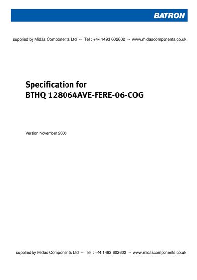 BATRON Specification for Version November 2003 BTHQ 128064AVE-FERE-06-COG Manual - cover page