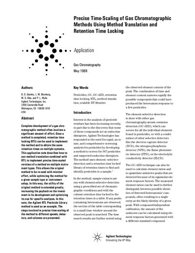 Agilent 6890 Series Precise Time-Scaling of GC Methods Application Note - cover page