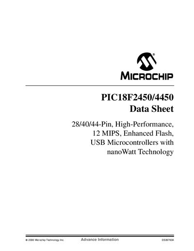 Microchip PIC18F2450/4450 Datasheet - cover page