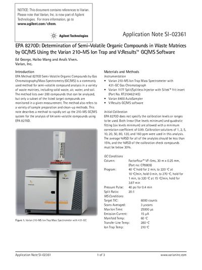 Varian 210-MS GC/MS EPA 8270D Application Note SI-02361 - cover page