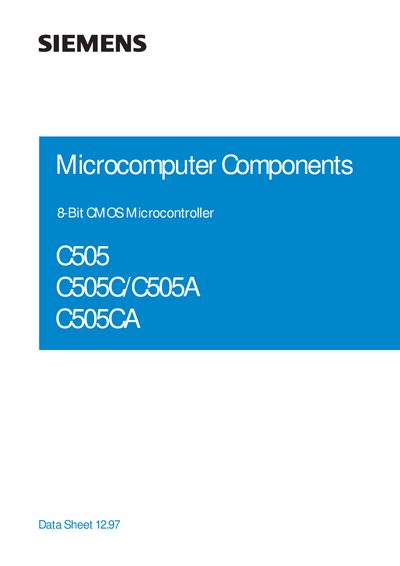 Siemens C505/C505C/C505A/C505CA 8-Bit CMOS Microcontroller Data Sheet - cover page