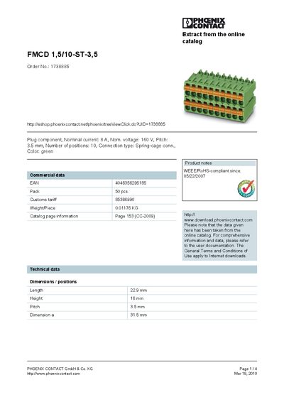 Phoenix Contact FMCD 1.5/10-ST-3.5 Datasheet - cover page