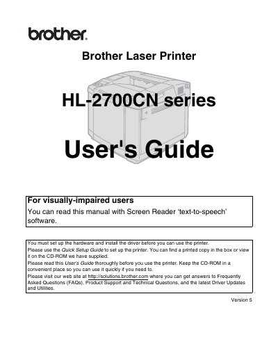Brother HL-2700CN Series Laser Printer User Manual - cover page