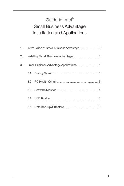 Intel Small Business Advantage Installation and Applications Guide - cover page