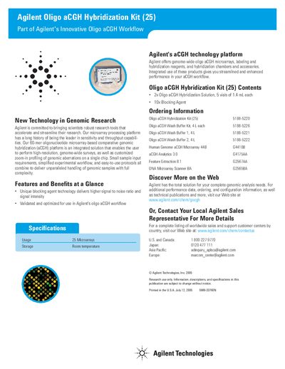 Agilent Oligo aCGH Hybridization Kit (25) Product Leaflet - cover page