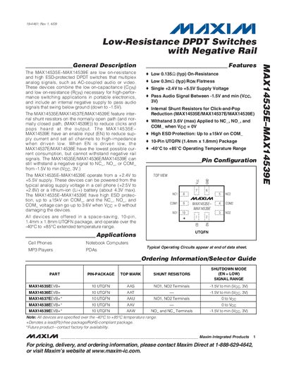 Maxim MAX14535E–MAX14539E Low-Resistance DPDT Switches Datasheet - cover page