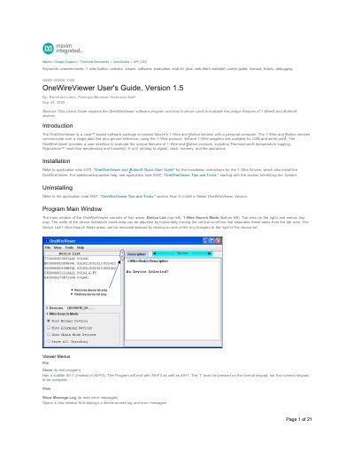 Maxim OneWireViewer Version 1.5 User's Guide - cover page