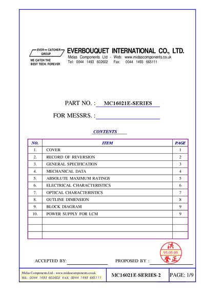 Verbouquet MC16021E Series Datasheet - cover page