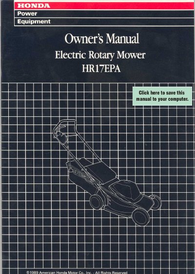 HONDA HR17ER Electric Rotary Mower HR17EPA owner's Manual - cover page