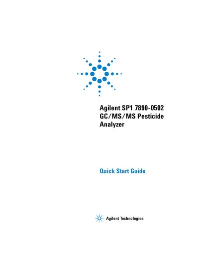 Agilent SP1 7890-0502 GC/MS/MS Pesticide Analyzer Quick Start Guide - cover page