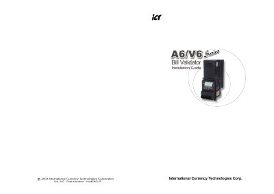 International Currency Technologies A6/V6 Bill Validator Installation Guide - cover page