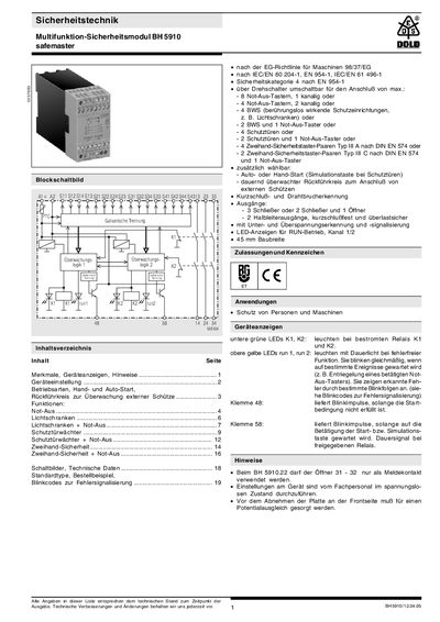 DOLD BH 5910 Safety Module Handbook - cover page