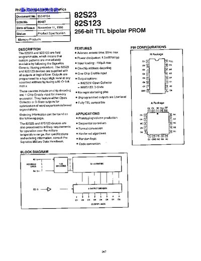 Signetics 82S23/82S123 256-bit TTL Bipolar PROM Datasheet - cover page