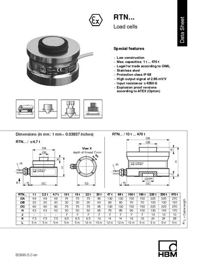 HBM RTN Load Cell Datasheet - cover page