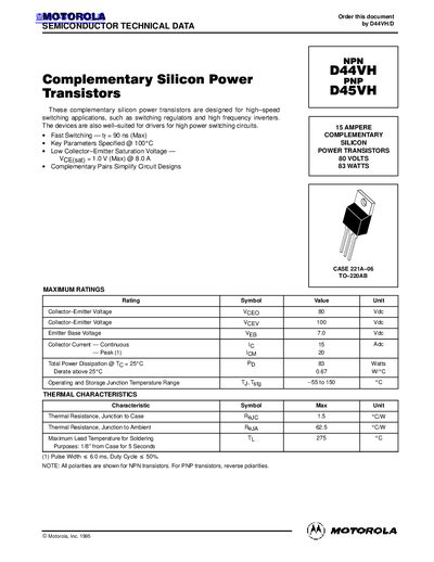 Motorola D44VH/D45VH Datasheet - cover page