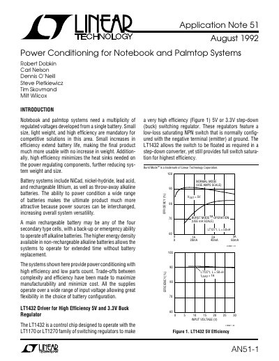 Linear Technology LT1432 Power Conditioning for Notebook and Palmtop Systems Application Note - cover page