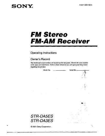 Sony STR-DA5ES/STR-DA3ES FM Stereo FM‑AM Receiver Operating Instructions - cover page