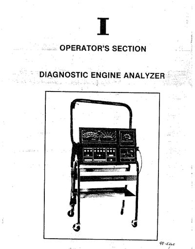 Kal-Equip G8-50 Diagnostic Engine Analyzer Operator's Section - cover page