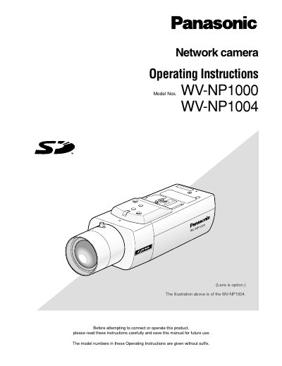 Panasonic WV-NP1000/WV-NP1004 Network Camera Operating Instructions - cover page