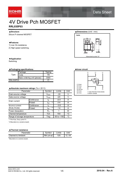 ROHM RRL035P03 Manual - cover page