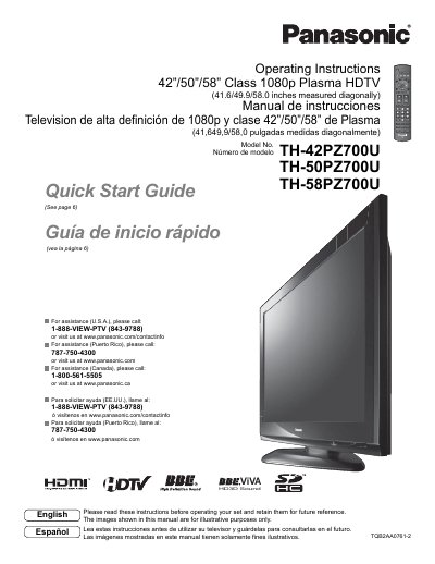 Panasonic TH-42PZ700U Plasma HDTV Operating Instructions - cover page