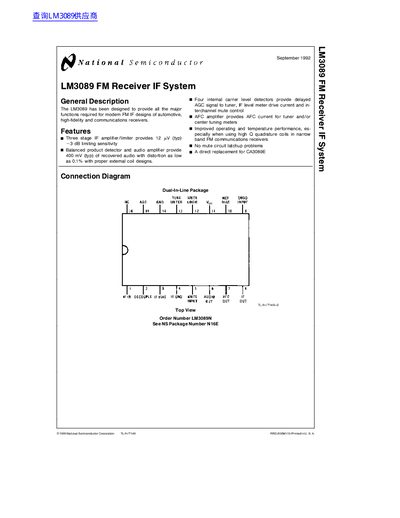 National Semiconductor LM3089 FM Receiver IF System Datasheet - cover page