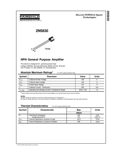 Fairchild 2N5830 Datasheet - cover page
