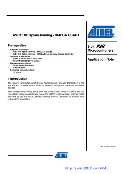 Atmel AVR1510 XMEGA USART Application Note - cover page