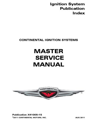 Continental Motors Ignition Systems Master Service Manual X41005-15 - cover page