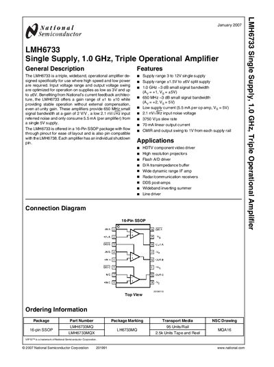 National Semiconductor LMH6733 Operational Amplifier Datasheet - cover page
