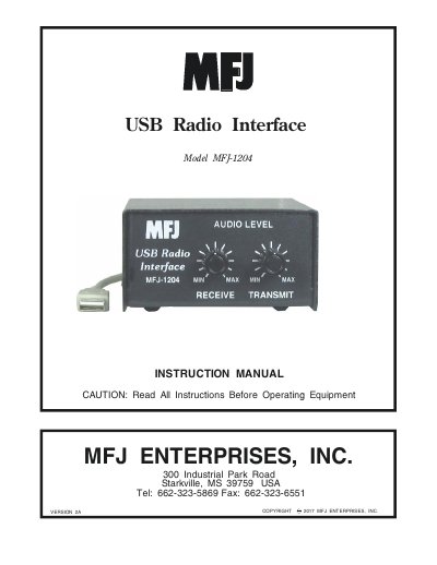 MFJ-1204 USB Radio Interface User Manual - cover page