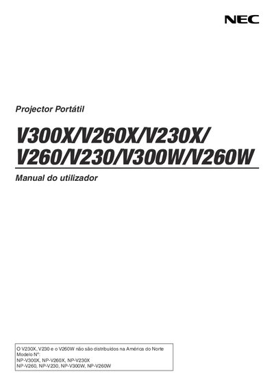 NEC V300X/V260X/V230X/V260/V230/V300W/V260W Projector User Manual - cover page