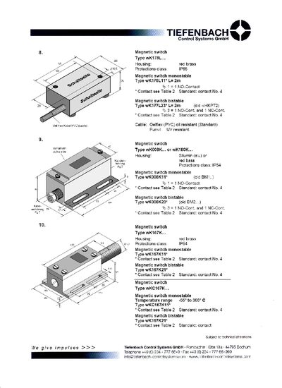Tiefenbach WK Series Magnetic Switch Datasheet - cover page