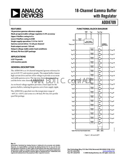 Analog Devices ADD8709 18-Channel Gamma Buffer Datasheet - cover page