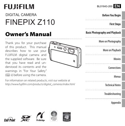 Fujifilm FinePix Z110 Digital Camera User Manual - cover page