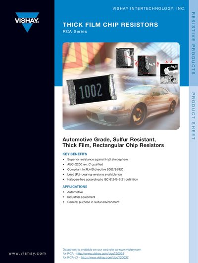 Vishay RCA Series Thick Film Chip Resistor Product Leaflet