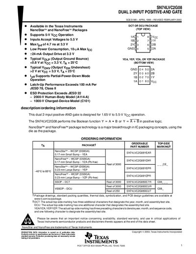 Texas Instruments SN74LVC2G08 Dual 2-Input Positive-AND Gate Datasheet - cover page