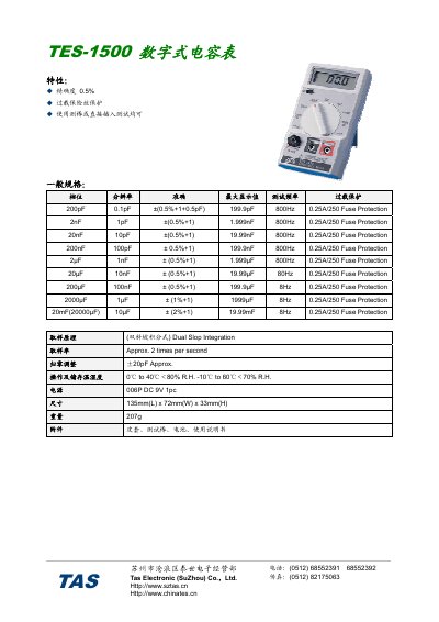 TAS TES-1500 Digital Capacitor Meter User Manual